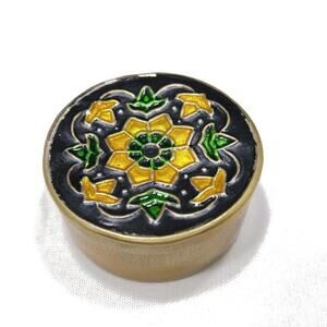 Small Vintage Brass Floral Enamel Pill Box, 1970s Vintage Jewelry Accessories